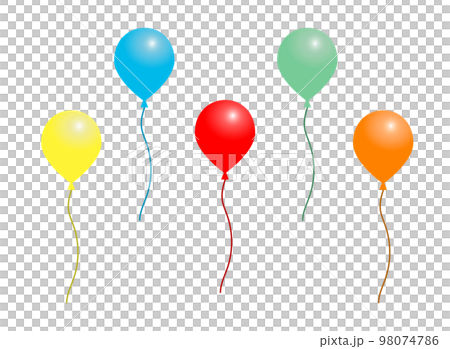 カラフルな紐付き風船のイラストセット 98074786