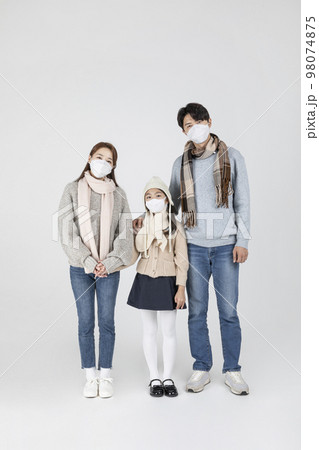 happy Asian Korean family, isolated in white background_weared a milffer and a rabbit headband happy Asian Korean family, isolated in white background_weared a milffer and a rabbit headband 98074875