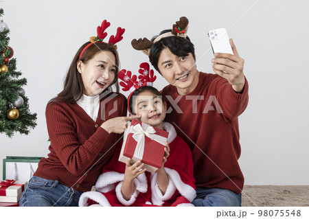 happy Asian Korean family in Christmas - Stock Photo