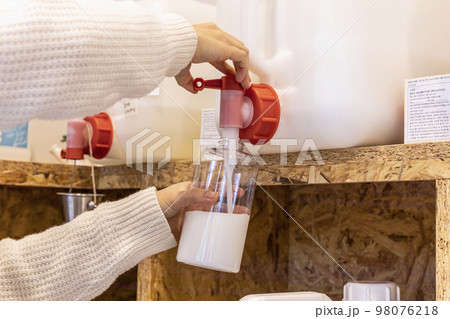 eco friendly habits hand gesture_refilling detergent at zero waste shop eco friendly habits hand gesture_refilling detergent at zero waste shop 98076218