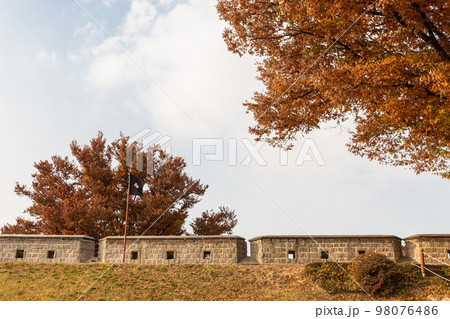 autumn landscape, scenery of Suwon Hwaseong in Korea 98076486