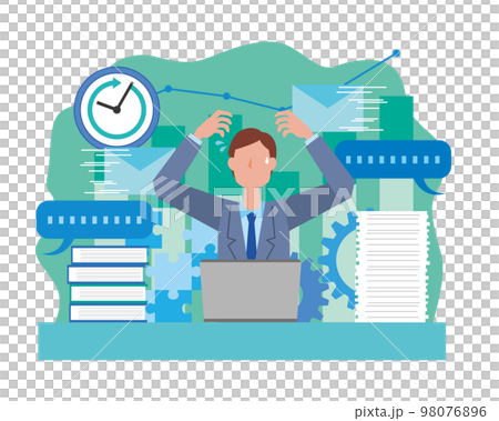 Businessman busy with work 98076896