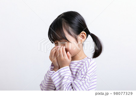 Asian Korean child coughing Asian Korean child coughing 98077329