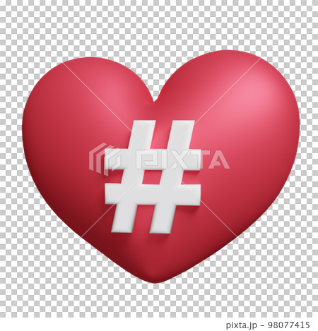 3D red heart with tag search for social media notification icon isolated. minimal design concept, 3d render illustration 98077415