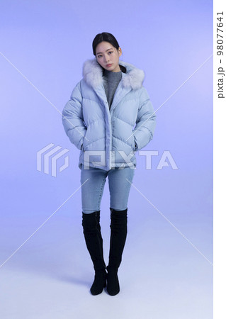 beautiful young Korean Asian woman portrait studio photo in winter skin beauty and cosmetics concept__weared padded beautiful young Korean Asian woman portrait studio photo in winter skin beauty and cosmetics concept__weared padded 98077641