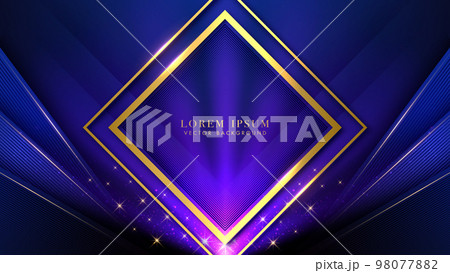 Blue luxury background with golden frame elements, shine dots effect and glitter light effect decoration Blue luxury background with golden frame elements, shine dots effect and glitter light effect decoration 98077882