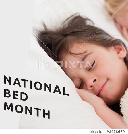 National bed month text banner against caucasian girl sleeping on the bed 98078670