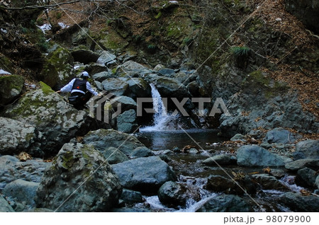 渓流釣り解禁、雪の残る丹沢のマッコウ沢を釣り遡る 98079900