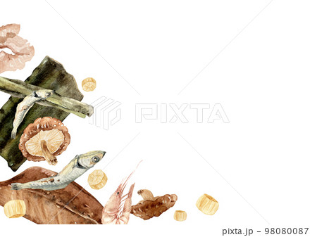 出汁 ダシ 和食 背景 フレーム 水彩 イラスト 出汁 ダシ 和食 背景 フレーム 水彩 イラスト 98080087