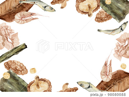 出汁 ダシ 和食 背景 フレーム 水彩 イラスト 出汁 ダシ 和食 背景 フレーム 水彩 イラスト 98080088