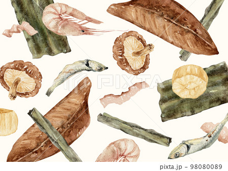 出汁 ダシ 和食　背景 模様 テキスタイル　水彩 イラスト 98080089