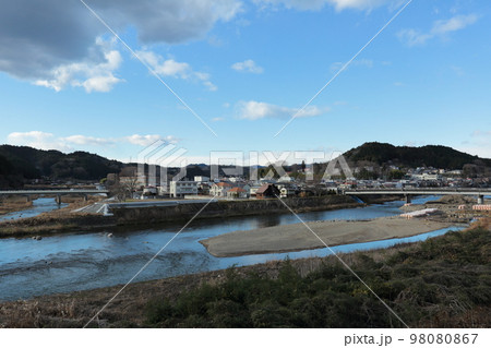 冬の茨城県　久慈川と押川の合流点 98080867