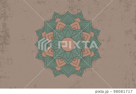 Calm yoga and Zen meditation vector concept illustration with modern mandala on the background of a brown wall with scuffs 98081717
