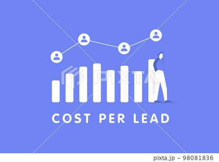 Cost per Lead - cpl digital marketing and online advertising pricing model. whereby the advertiser pays a pre-established price for each lead generated. Calculate revenue per lead vector concept 98081836