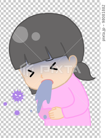 嘔吐している女の子（ばい菌つき） 98081882