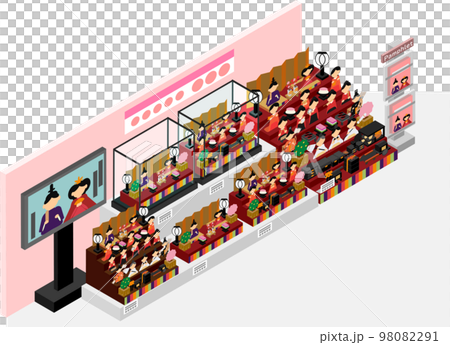 Illustration of an isometric hina doll sales floor 98082291