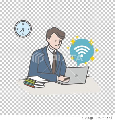 Wi-Fi環境が快適でスムーズに仕事ができる若い男性 98082371