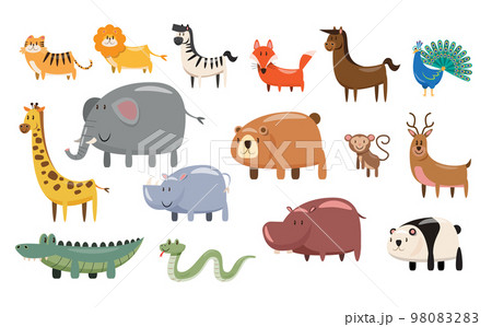 set of animals wildlife character vector illustration 98083283