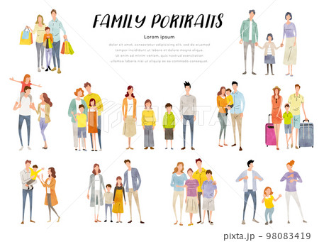 ベクターイラスト素材：家族、子育て世代、セット 98083419