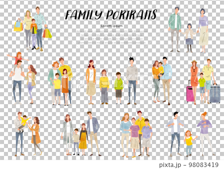 ベクターイラスト素材：家族、子育て世代、セット 98083419