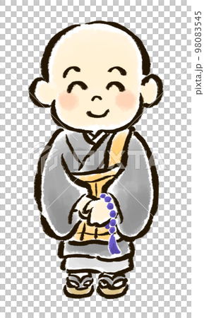 小和尚面帶微笑手繪插畫 小和尚面帶微笑手繪插畫 98083545