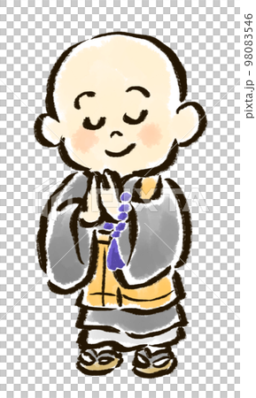 小和尚祈禱的手繪插圖 98083546