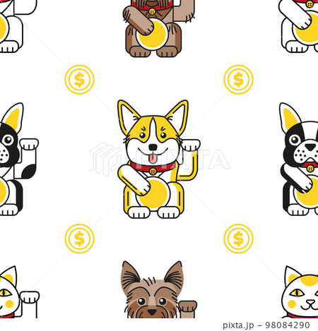 Lucky cat with bulldog, corgi, Yorkshire pattern Lucky cat with bulldog, corgi, Yorkshire pattern 98084290