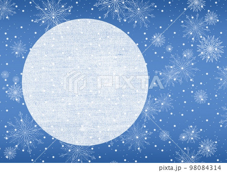 満月と雪の結晶の背景イラスト 夜空と雪の結晶壁紙 雪の降る背景イラスト コピースペースのある冬の壁紙のイラスト素材