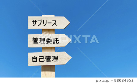 サブリース、管理委託、自己管理の文字入り道しるべと青空 98084953