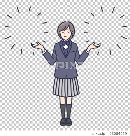 穿著制服的女學生權衡著自己的煩惱全身插畫 98084959
