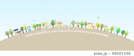 木と家が並ぶエコロジーイメージの水彩イラスト 98085346
