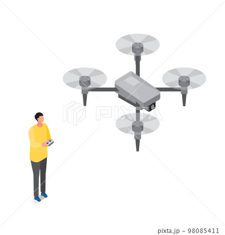 アイソメトリック_ドローンを操縦している男性のイラスト 98085411