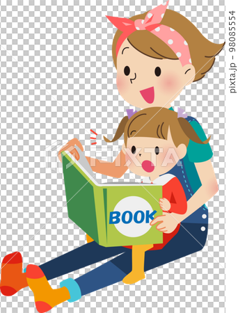 mother reading a picture book to a girl 98085554