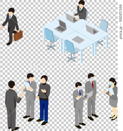 商業等距辦公室男性女性人物插畫素材集 98085566