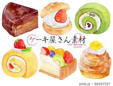 水彩イラスト ケーキセット 水彩イラスト ケーキセット 98085567