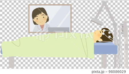 脳波検査を受ける患者と検査技師 98086029