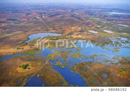 Aerial view, Okavango Wetlands, Okavango Delta, Botswana 98086192
