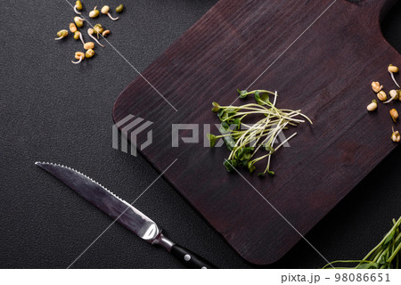 A set or mix of pea, mustard and sprouted mung bean microgreens A set or mix of pea, mustard and sprouted mung bean microgreens 98086651