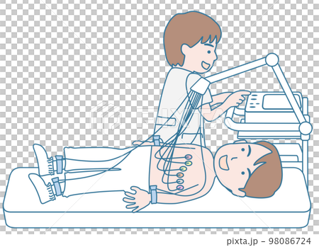 心電図検査を受ける男性と検査技師 心電図検査を受ける男性と検査技師 98086724