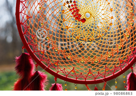 Handmade dream catcher with feathers threads and beads rope hanging 98086863