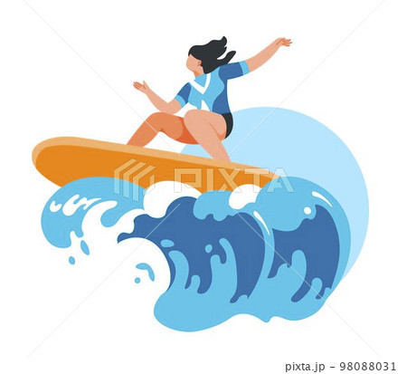 Surfing woman summer activity and sports vector 98088031