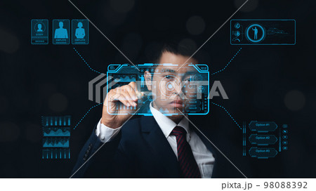 Businessman action Plan strategy with digital future technology Virtual Holographic interface. 98088392