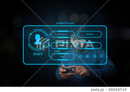 Businessman using mobile smart phone of creative process planning analysis. Businessman using mobile smart phone of creative process planning analysis. 98088534