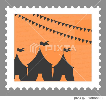 Attraction and amusement, tents and flags postcard Attraction and amusement, tents and flags postcard 98088832
