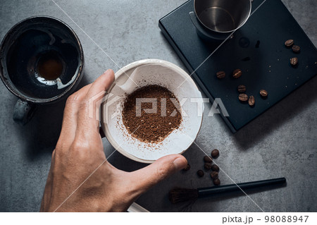 coffee powder in the dripper for make coffee 98088947