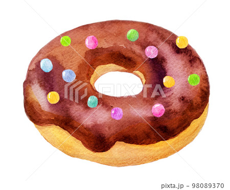 水彩イラスト チョコレートドーナツ ドーナツブーム 水彩イラスト チョコレートドーナツ ドーナツブーム 98089370