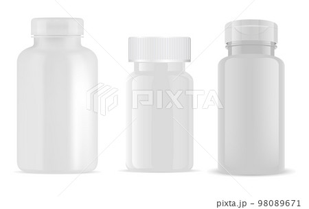White plastic pill bottle mockup. Supplement jar White plastic pill bottle mockup. Supplement jar 98089671