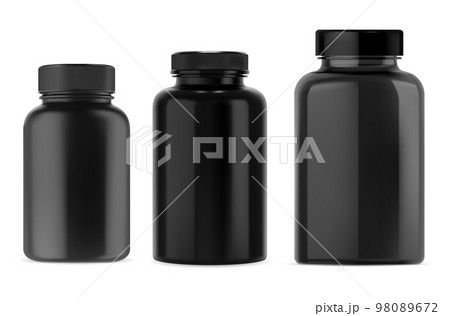 Black plastic bottle mockup of a container for pills, capsules 98089672