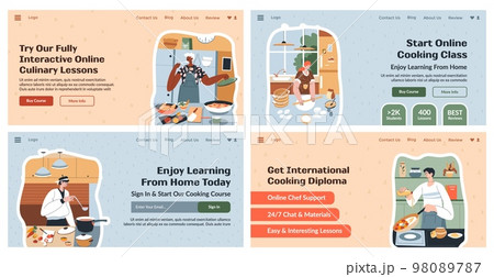 Landing page set with culinary lessons advertising Landing page set with culinary lessons advertising 98089787