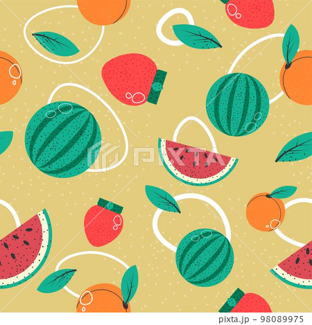 Fruit pattern, watermelon and strawberries apricot Fruit pattern, watermelon and strawberries apricot 98089975